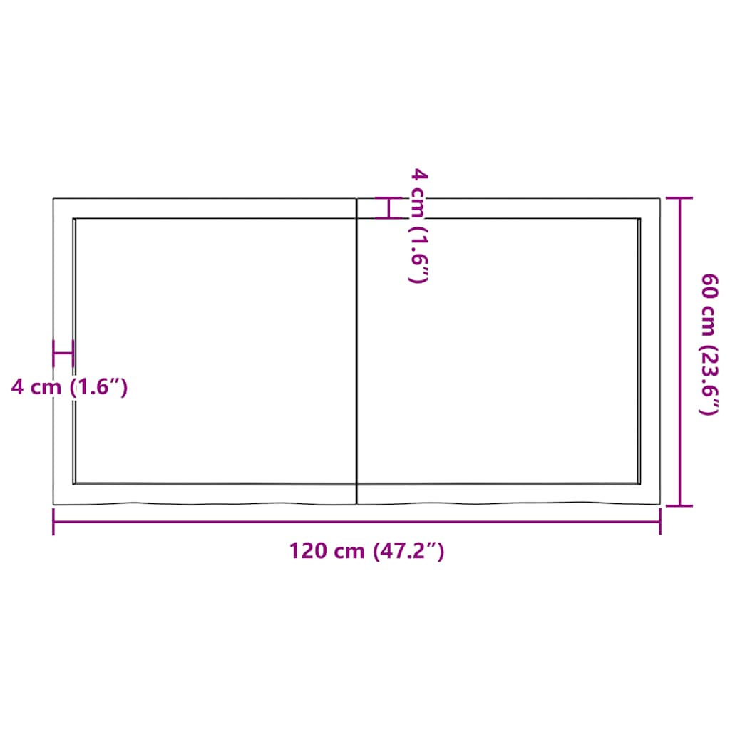 bordplade til badeværelse 120x60x(2-4) cm massivt træ mørkebrun