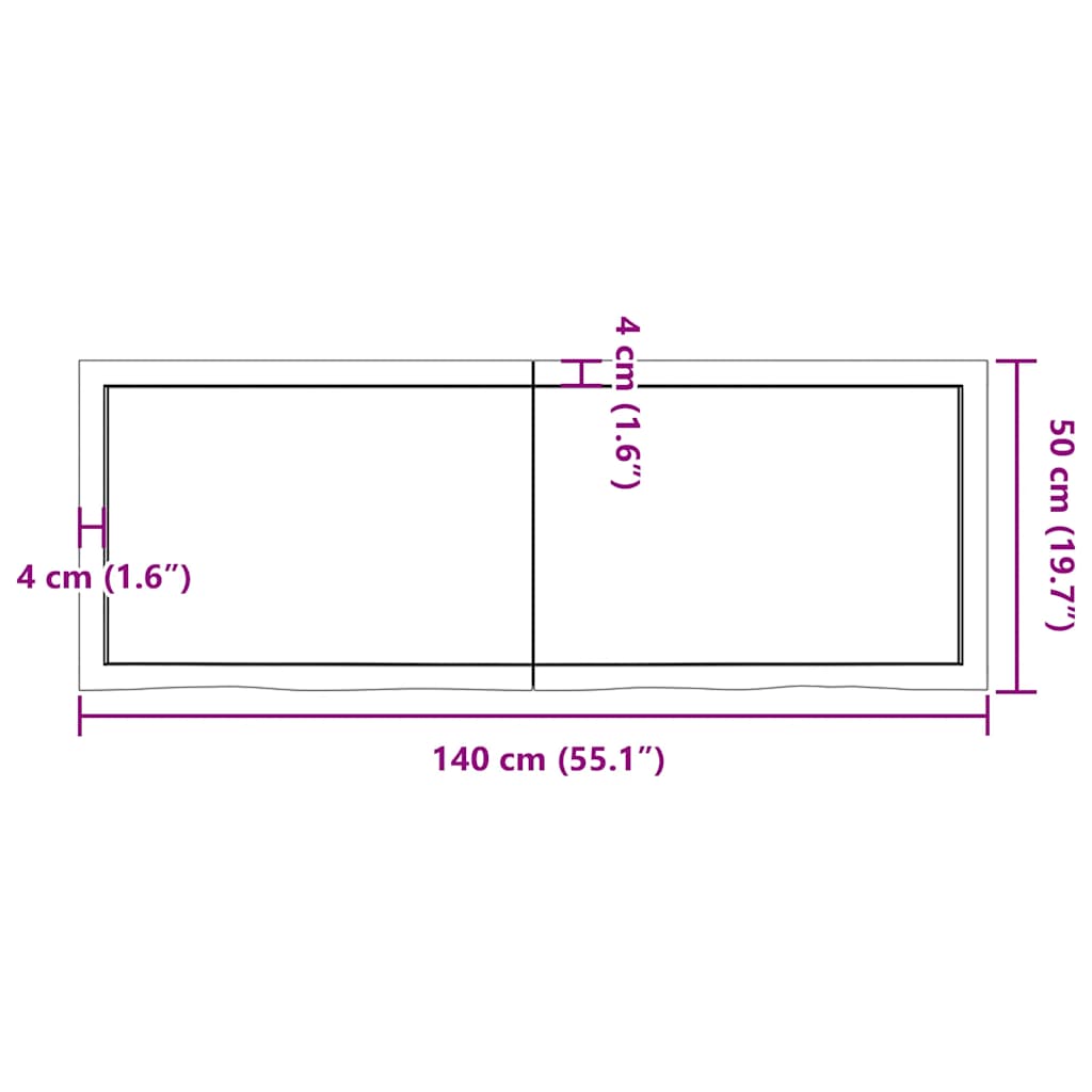 bordplade til badeværelse 140x50x(2-6) cm massivt træ mørkebrun