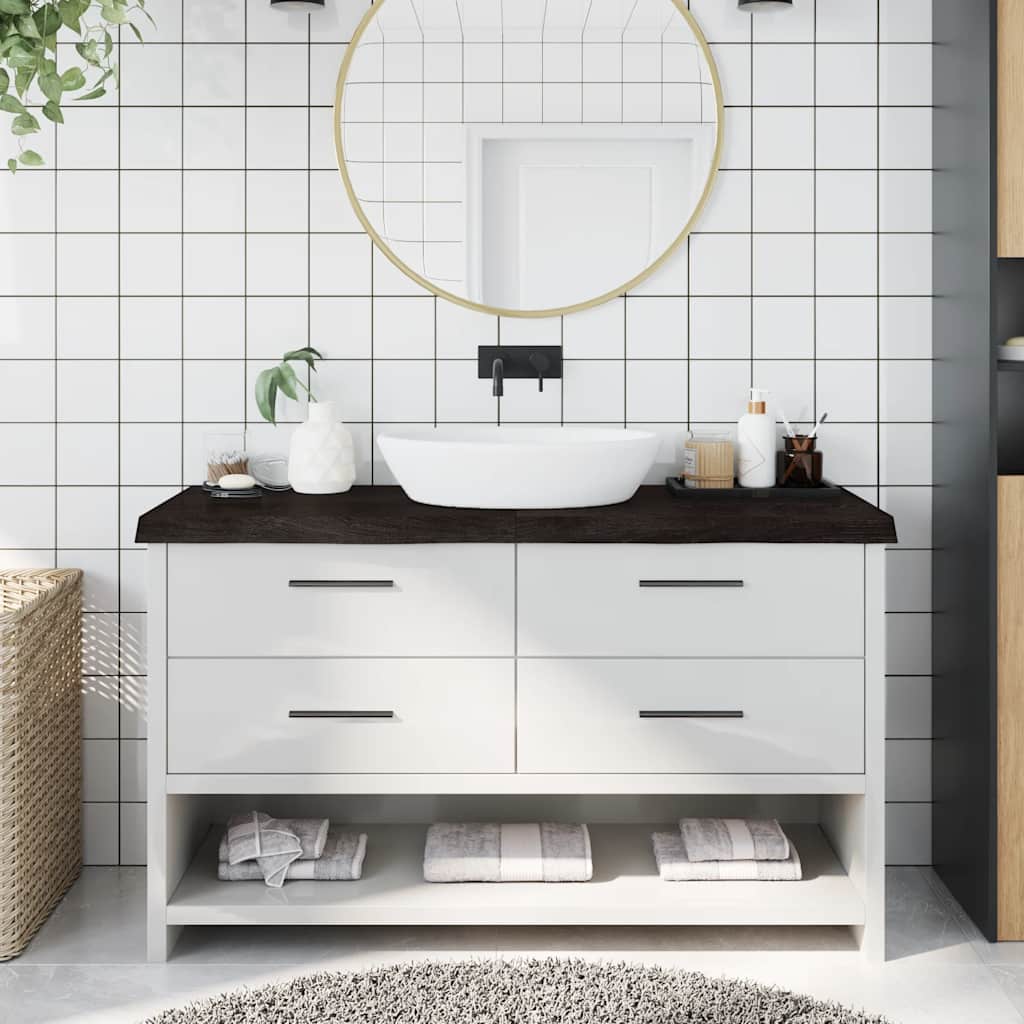 bordplade til badeværelse 140x50x(2-6) cm massivt træ mørkebrun