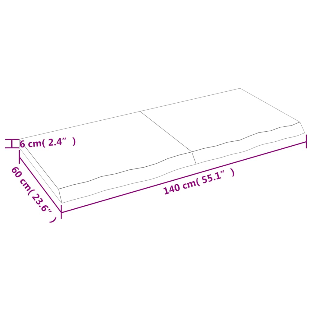 bordplade til badeværelse 140x60x(2-6) cm massivt træ mørkebrun