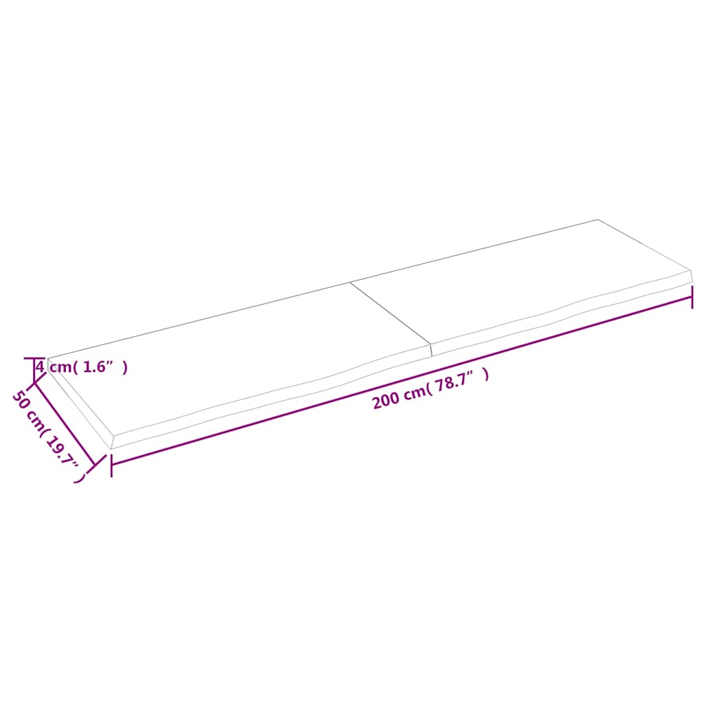 bordplade til badeværelse 200x50x(2-4) cm massivt træ mørkebrun