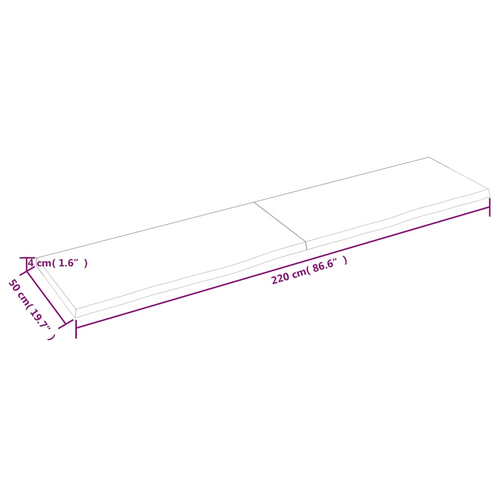bordplade til badeværelse 220x50x(2-4) cm massivt træ mørkebrun