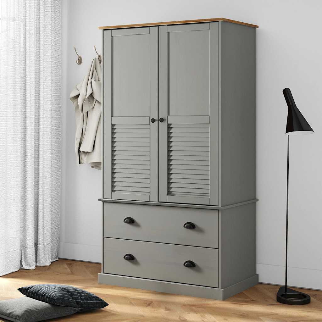 klædeskab VIGO 90x55x170 cm massivt fyrretræ grå billede