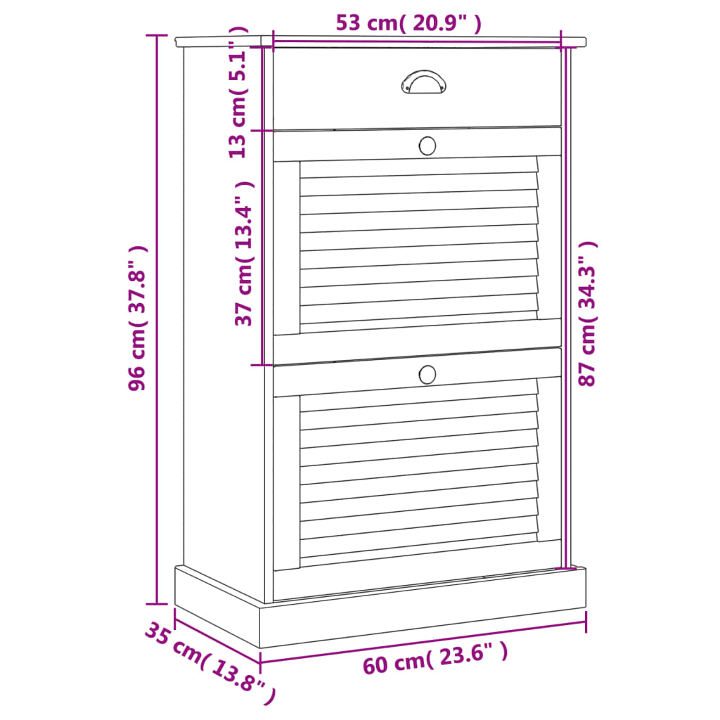 skoskab VIGO 60x35x96 cm massivt fyrretræ