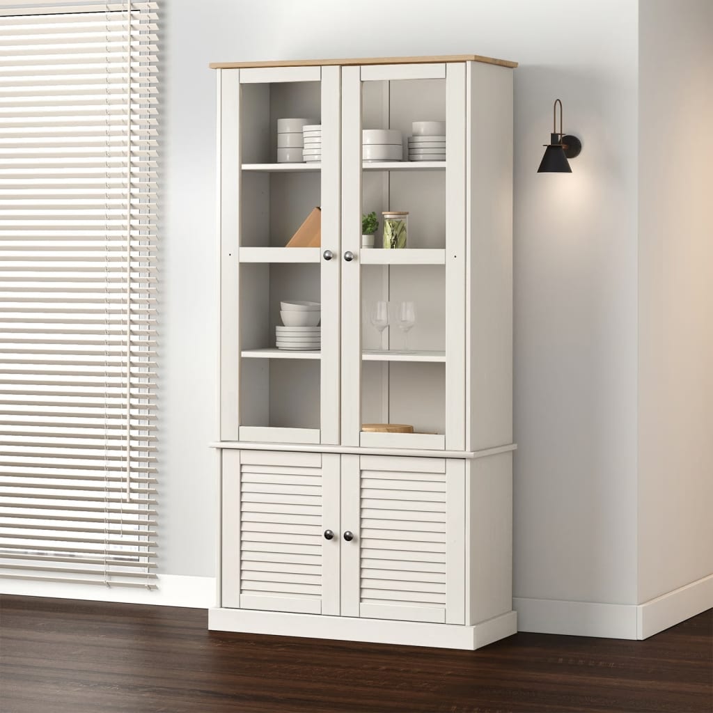 glasskab VIGO 85x35x170 cm massivt fyrretræ hvid