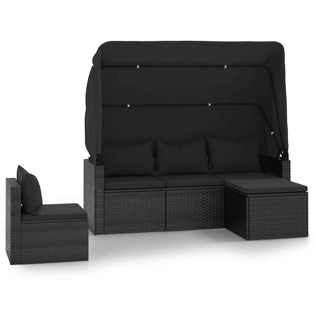 sofasæt til haven 4 dele med hynder polyrattan sort