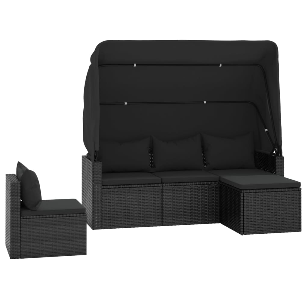 sofasæt til haven 4 dele med hynder polyrattan sort