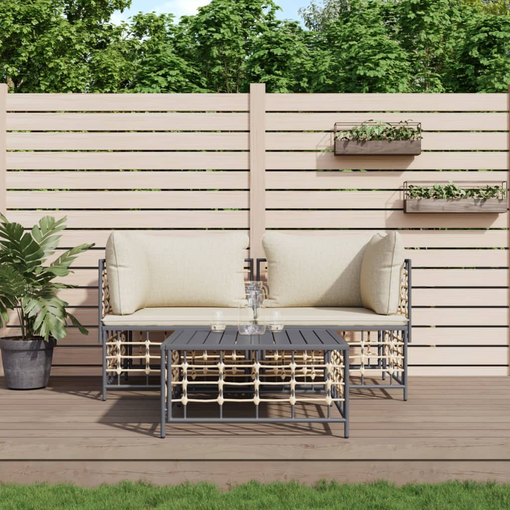 loungesæt til haven 3 dele med hynder polyrattan antracitgrå billede