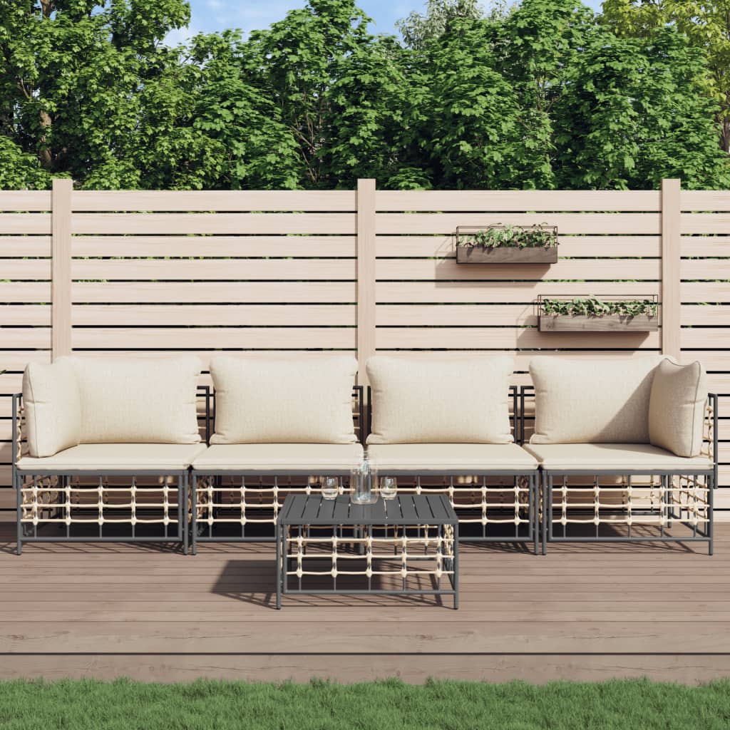 loungesæt til haven 5 dele med hynder polyrattan antracitgrå