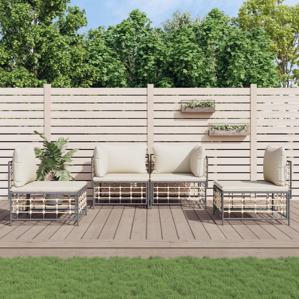 loungesæt til haven 4 dele med hynder polyrattan antracitgrå