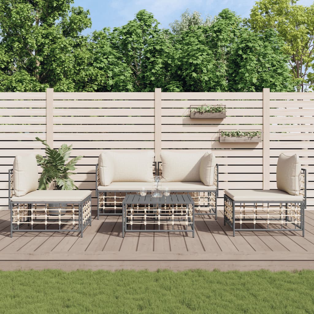 loungesæt til haven 5 dele med hynder polyrattan antracitgrå