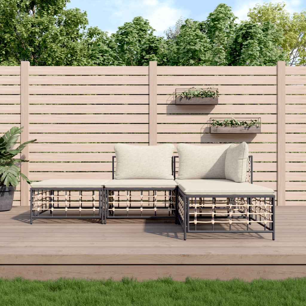 loungesæt til haven 4 dele med hynder polyrattan antracitgrå billede