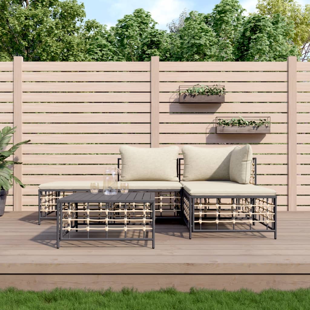loungesæt til haven 5 dele med hynder polyrattan antracitgrå billede