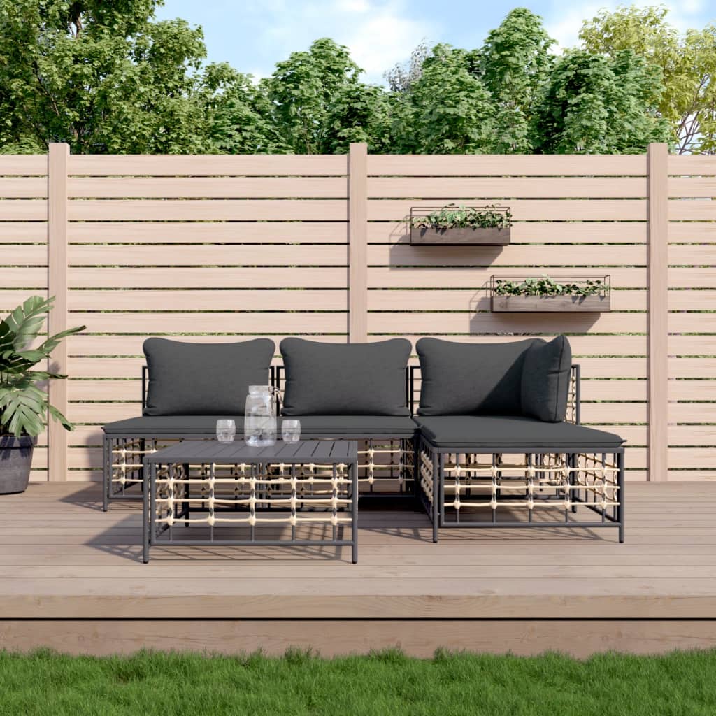 loungesæt til haven 5 dele med hynder polyrattan antracitgrå