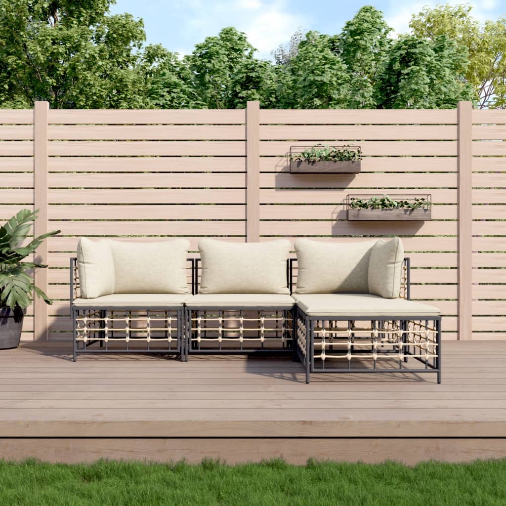 loungesæt til haven 4 dele med hynder polyrattan antracitgrå