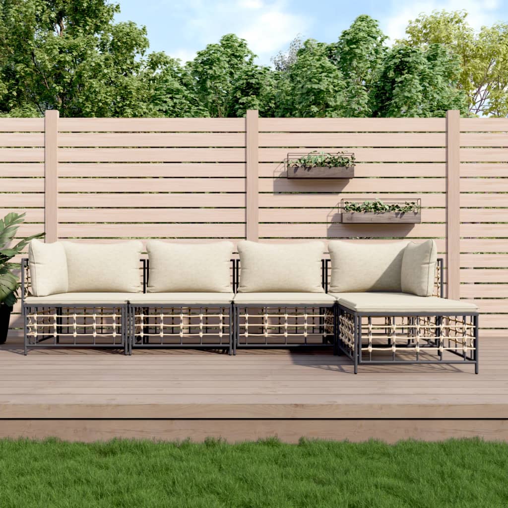 loungesæt til haven 5 dele med hynder polyrattan antracitgrå