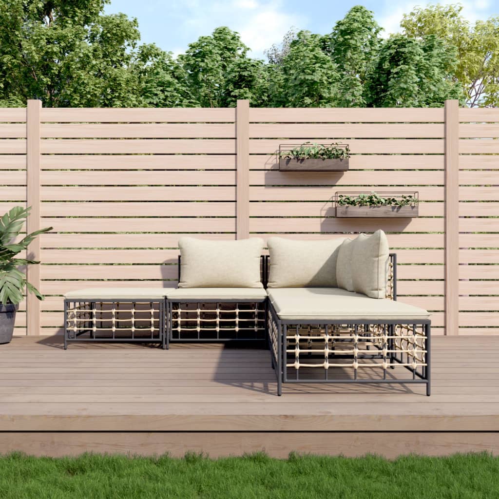loungesæt til haven 5 dele med hynder polyrattan antracitgrå