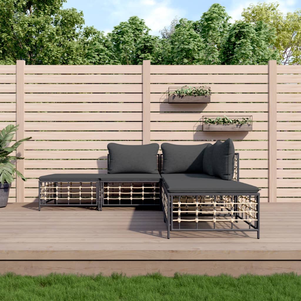 loungesæt til haven 5 dele med hynder polyrattan antracitgrå billede