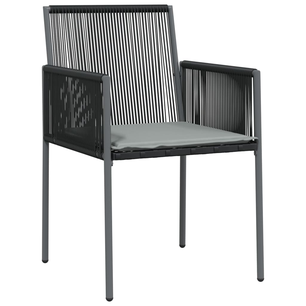 spisebordssæt til haven 3 dele m. hynder polyrattan + stål sort