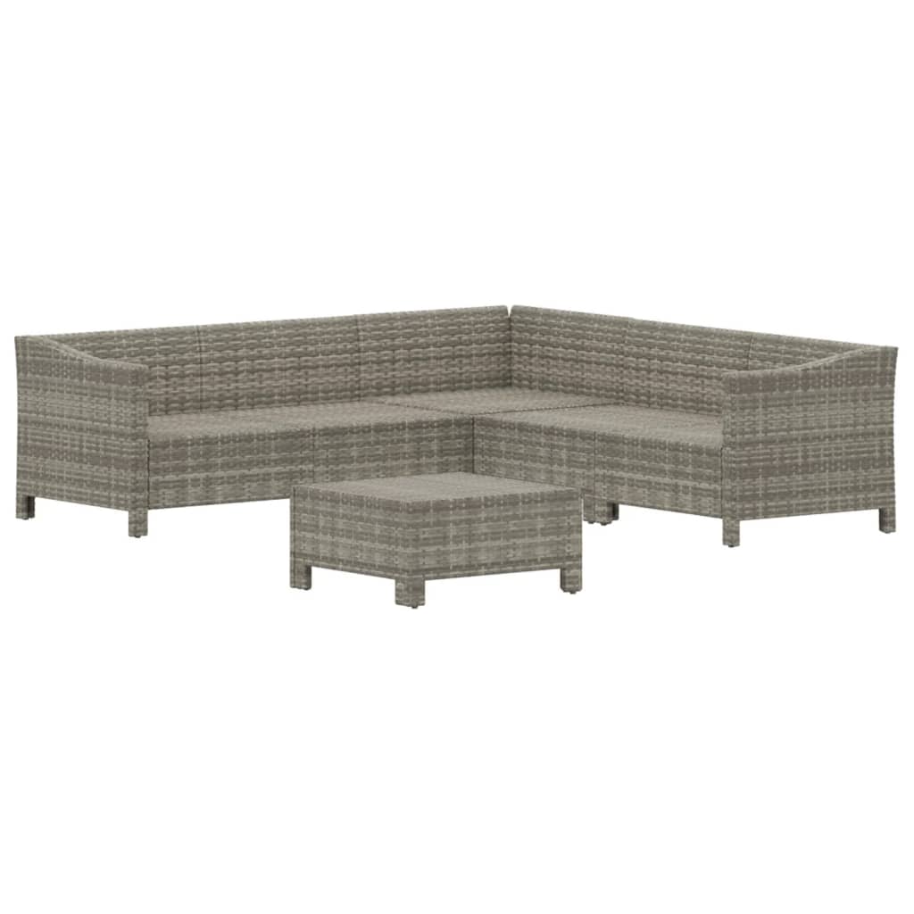 loungesæt til haven 6 dele med hynder polyrattan grå