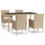 spisebordssæt til haven 5 dele med hynder polyrattan beige