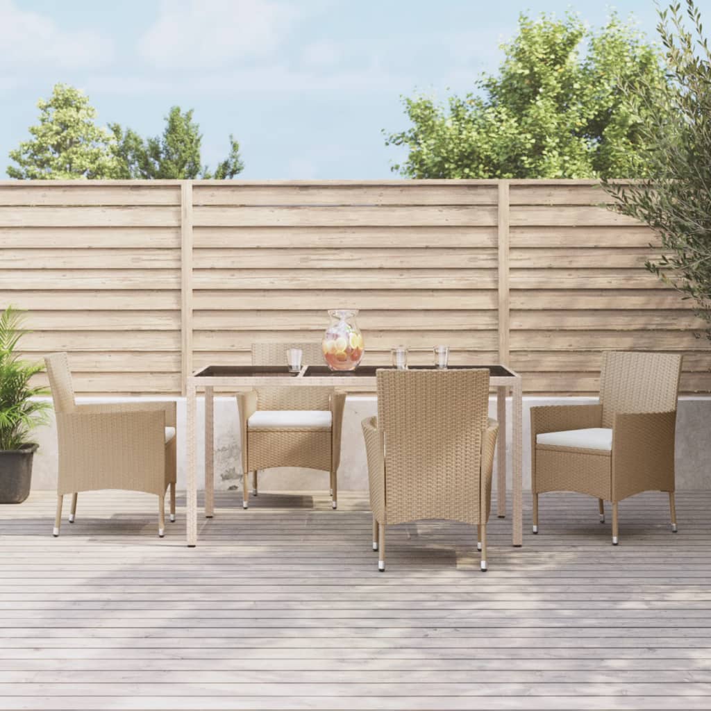 spisebordssæt til haven 5 dele med hynder polyrattan beige