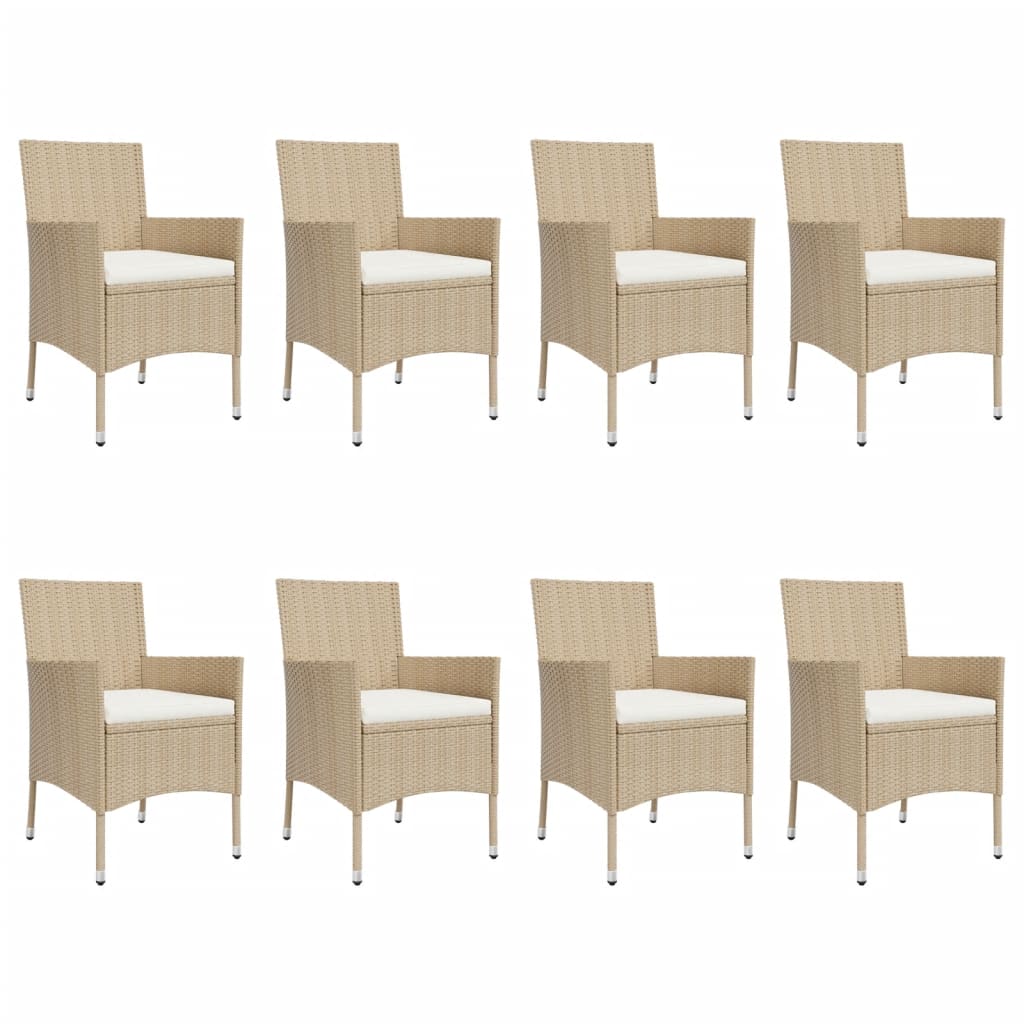 spisebordssæt til haven 9 dele med hynder polyrattan beige