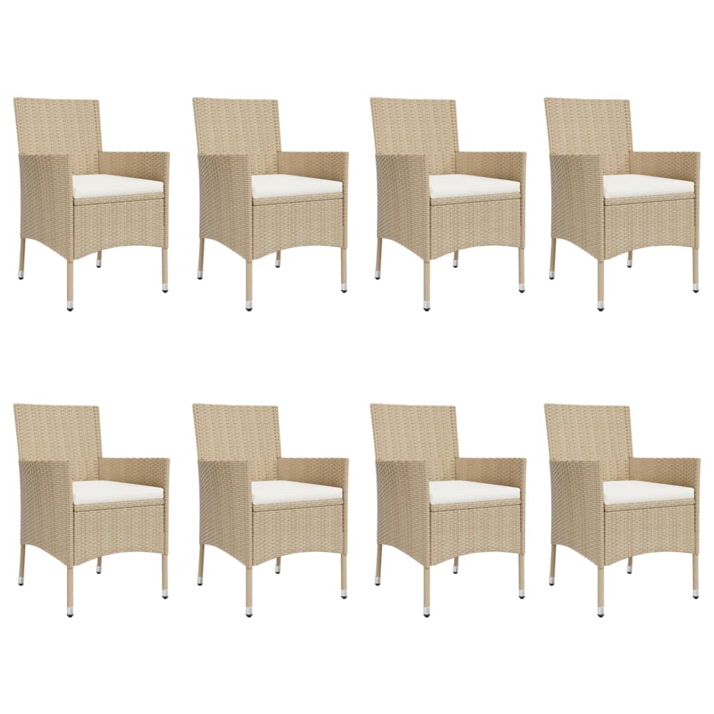 spisebordssæt til haven 9 dele med hynder polyrattan beige