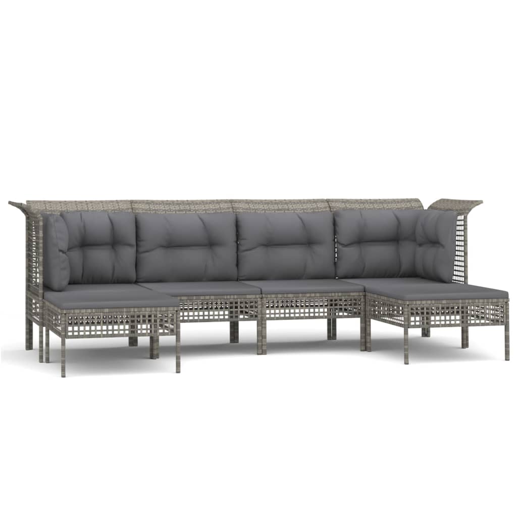 loungesæt til haven 6 dele med hynder polyrattan grå