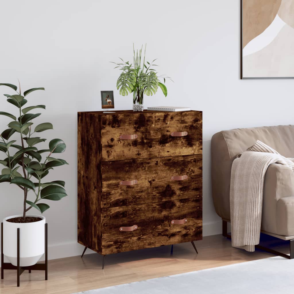 kommode 69,5x34x90 cm konstrueret træ røget egetræsfarve