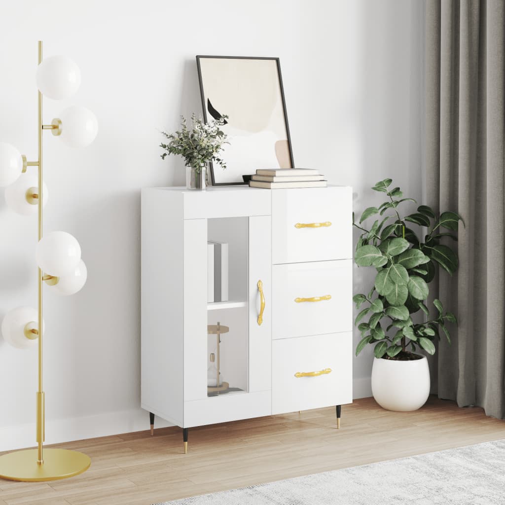 skænk 69,5x34x90 cm konstrueret træ hvid højglans
