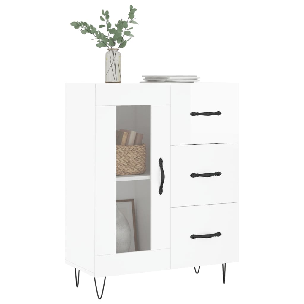skænk 69,5x34x90 cm konstrueret træ hvid højglans