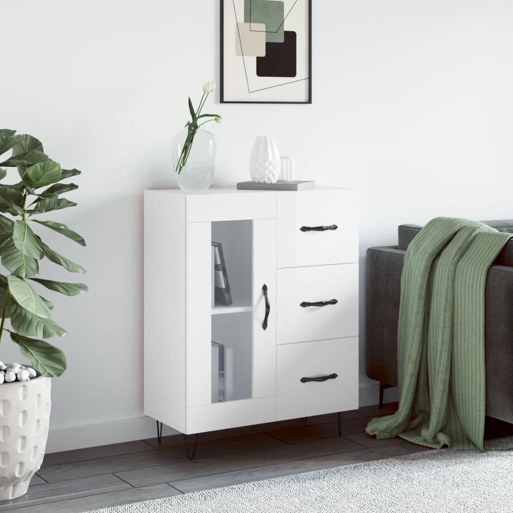 skænk 69,5x34x90 cm konstrueret træ hvid højglans