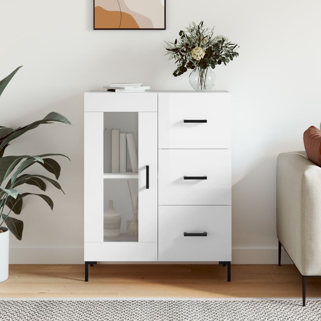 skænk 69,5x34x90 cm konstrueret træ hvid højglans