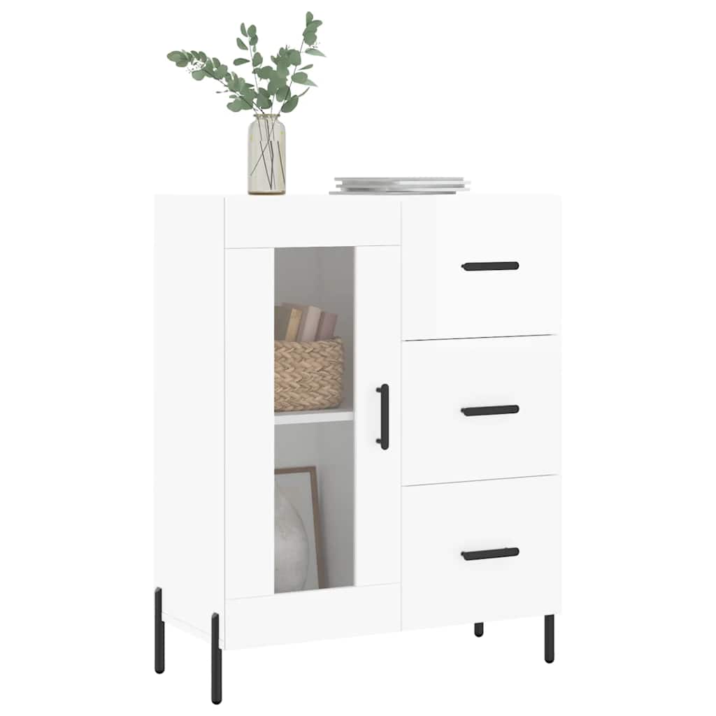 skænk 69,5x34x90 cm konstrueret træ hvid højglans