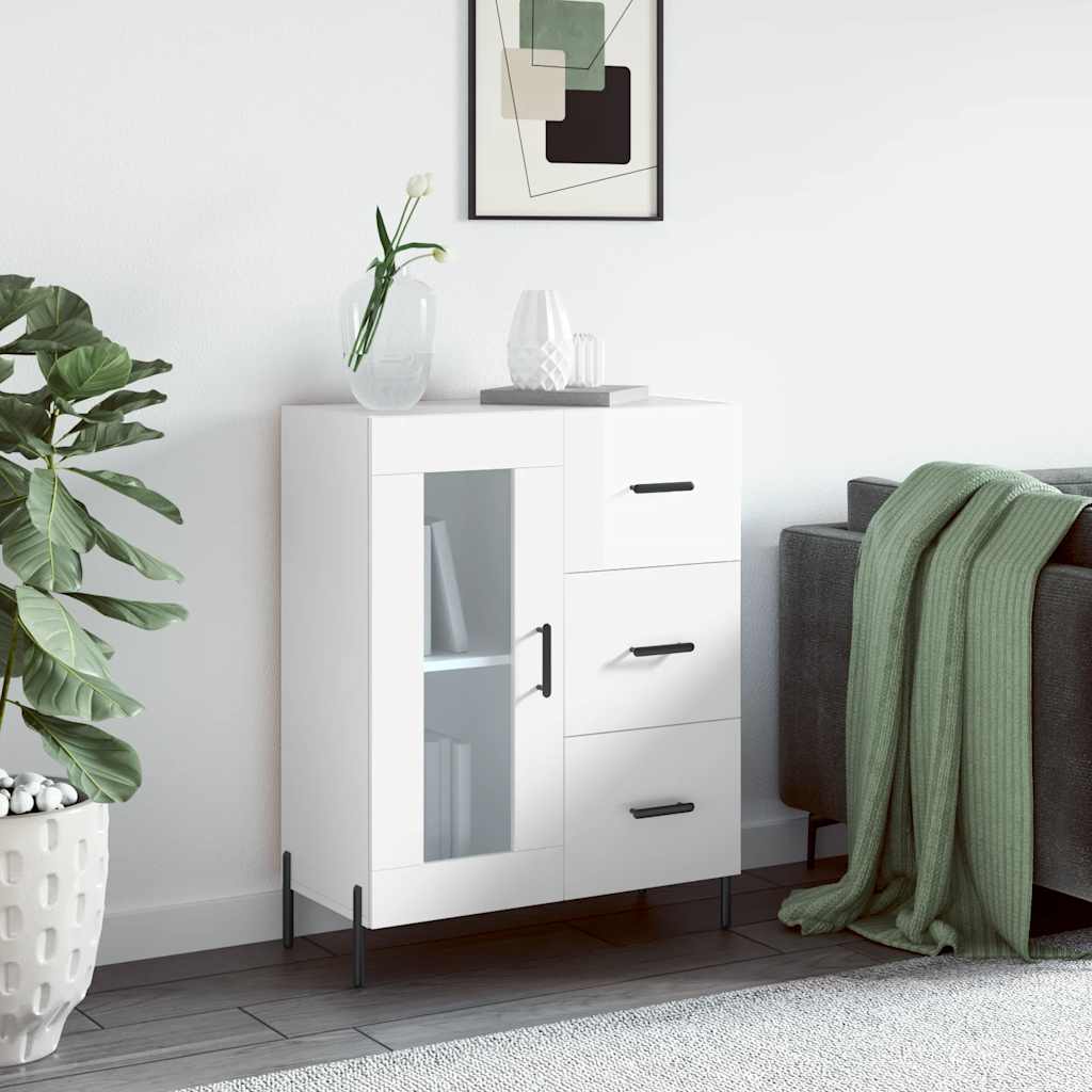 skænk 69,5x34x90 cm konstrueret træ hvid højglans