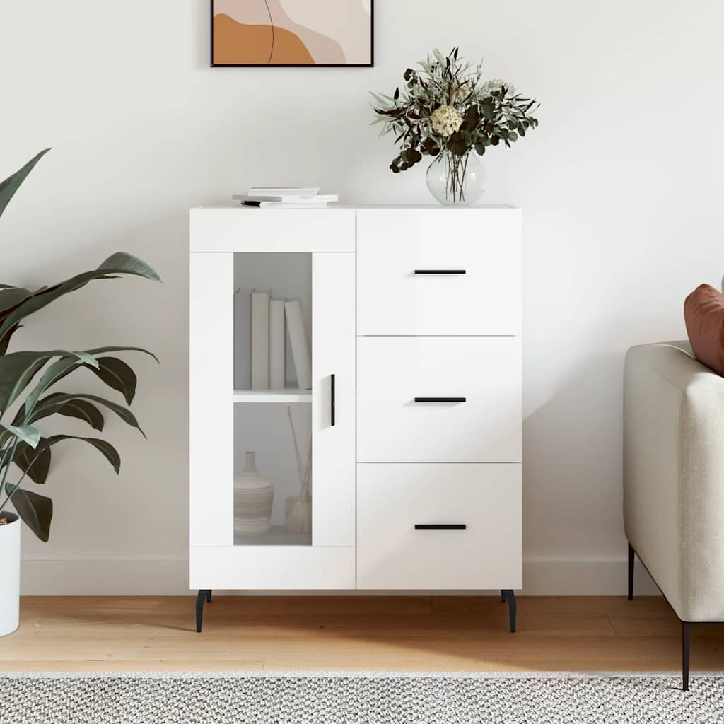 skænk 69,5x34x90 cm konstrueret træ hvid højglans