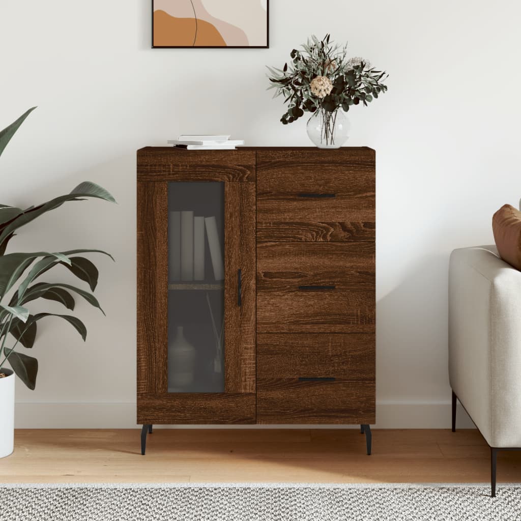 skænk 69,5x34x90 cm konstrueret træ brun egetræsfarve