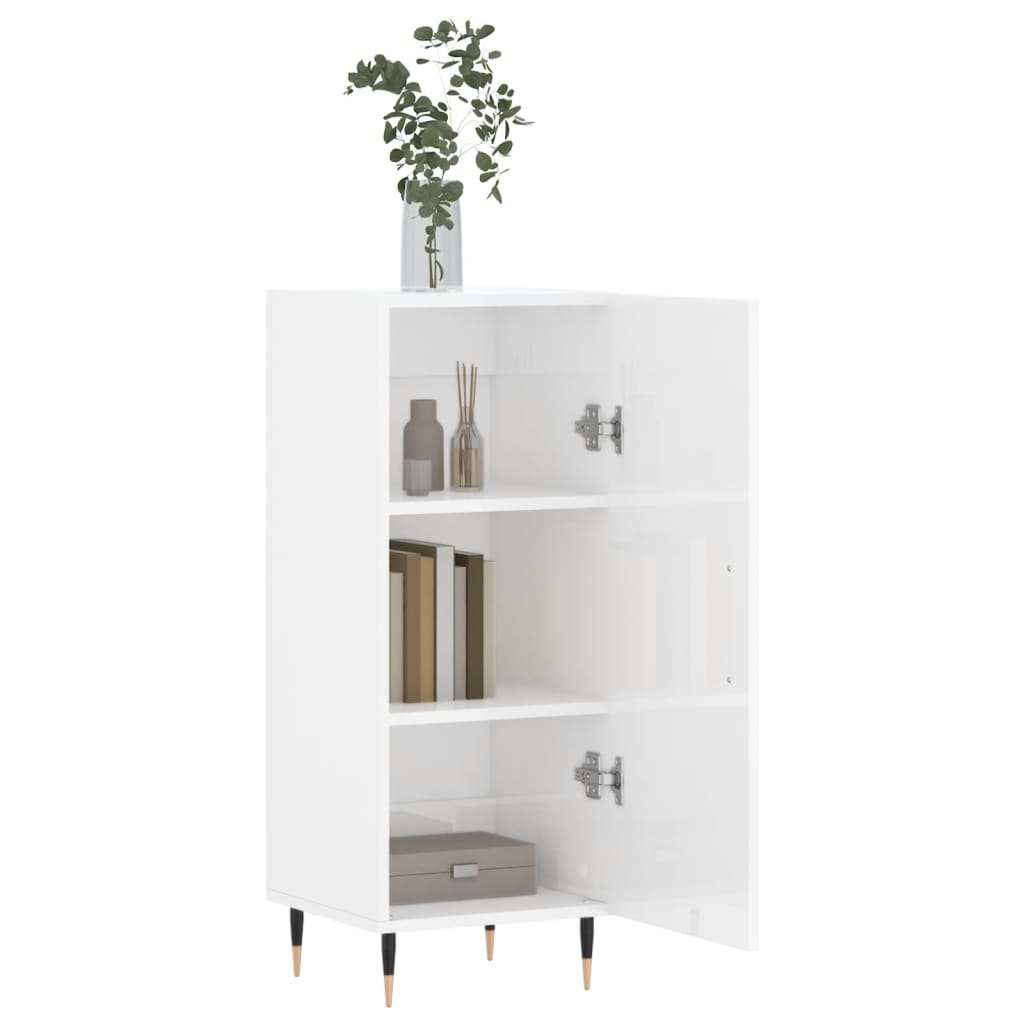 skænk 34,5x34x90 cm konstrueret træ hvid højglans