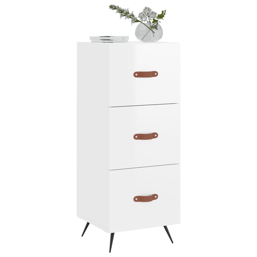 skænk 34,5x34x90 cm konstrueret træ hvid højglans