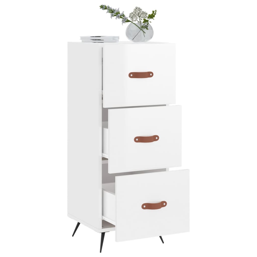 skænk 34,5x34x90 cm konstrueret træ hvid højglans