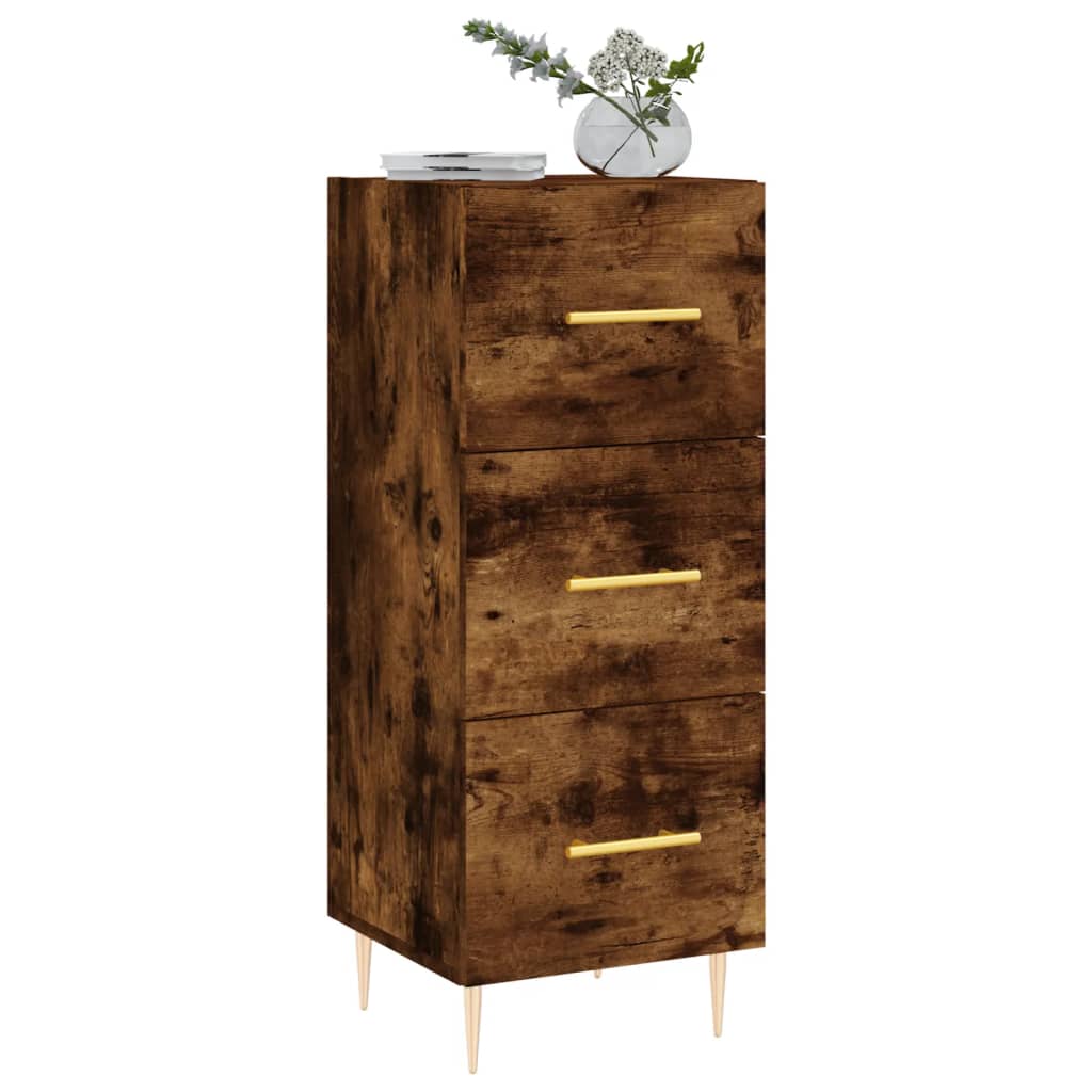 skænk 34,5x34x90 cm konstrueret træ røget egetræsfarve