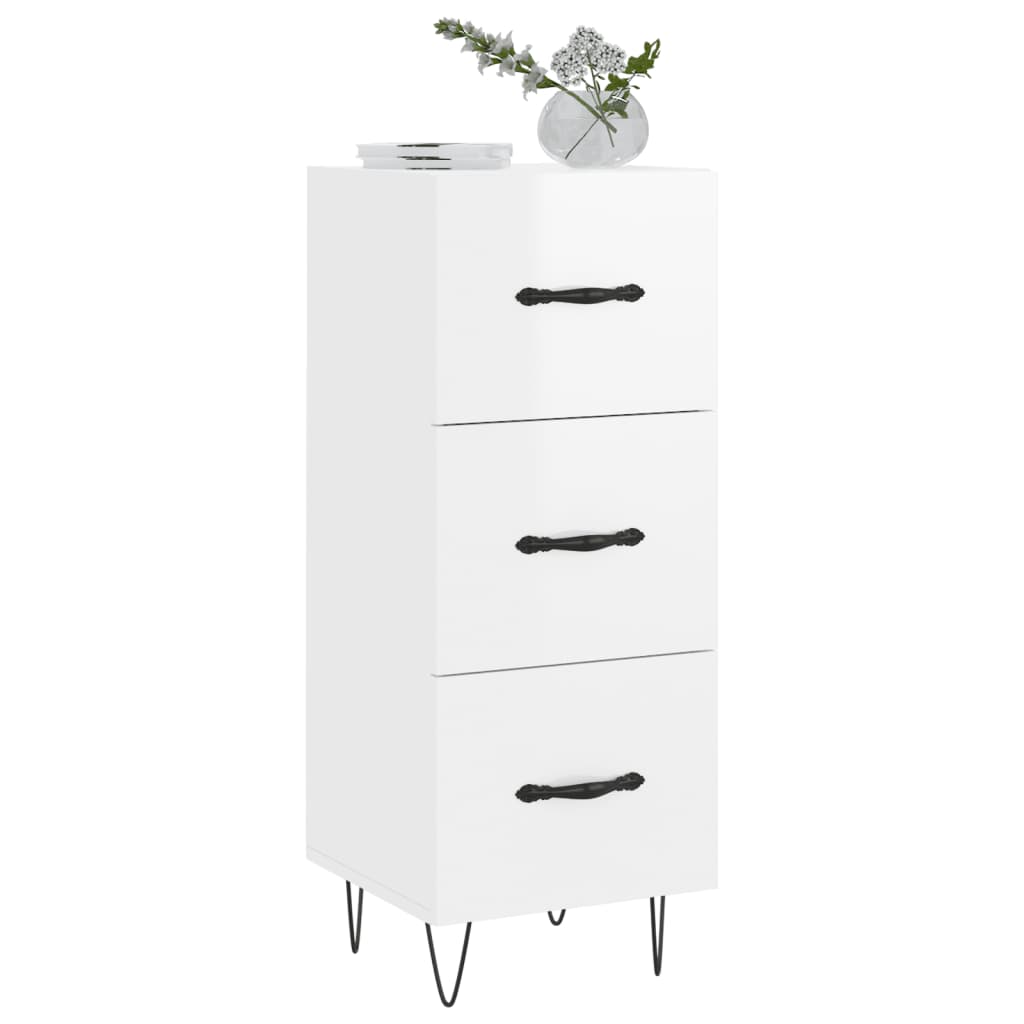 skænk 34,5x34x90 cm konstrueret træ hvid højglans