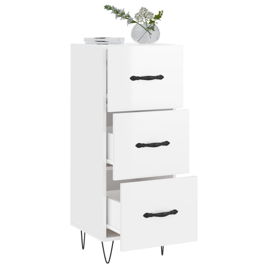 skænk 34,5x34x90 cm konstrueret træ hvid højglans