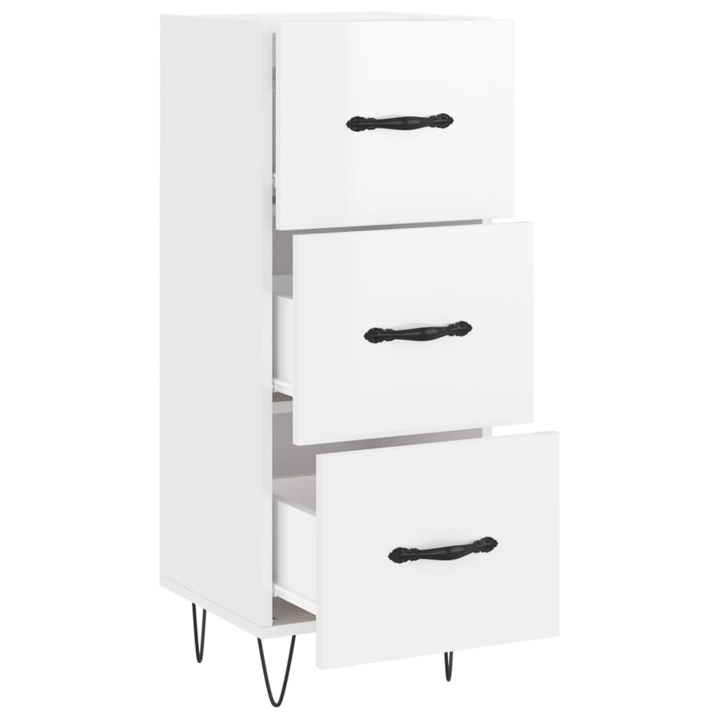 skænk 34,5x34x90 cm konstrueret træ hvid højglans