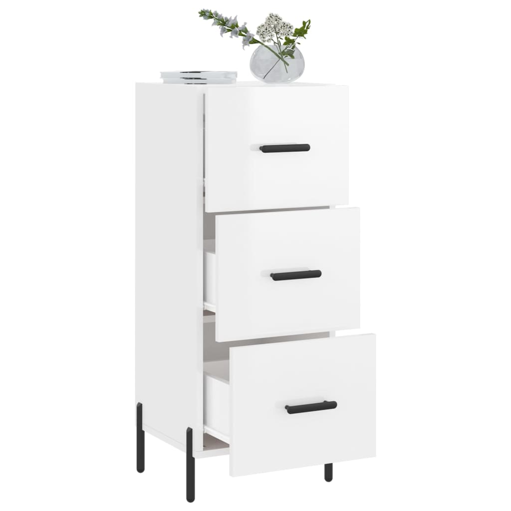 skænk 34,5x34x90 cm konstrueret træ hvid højglans