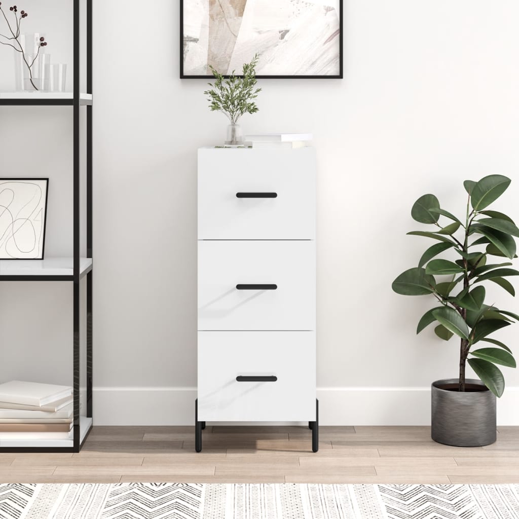 skænk 34,5x34x90 cm konstrueret træ hvid højglans