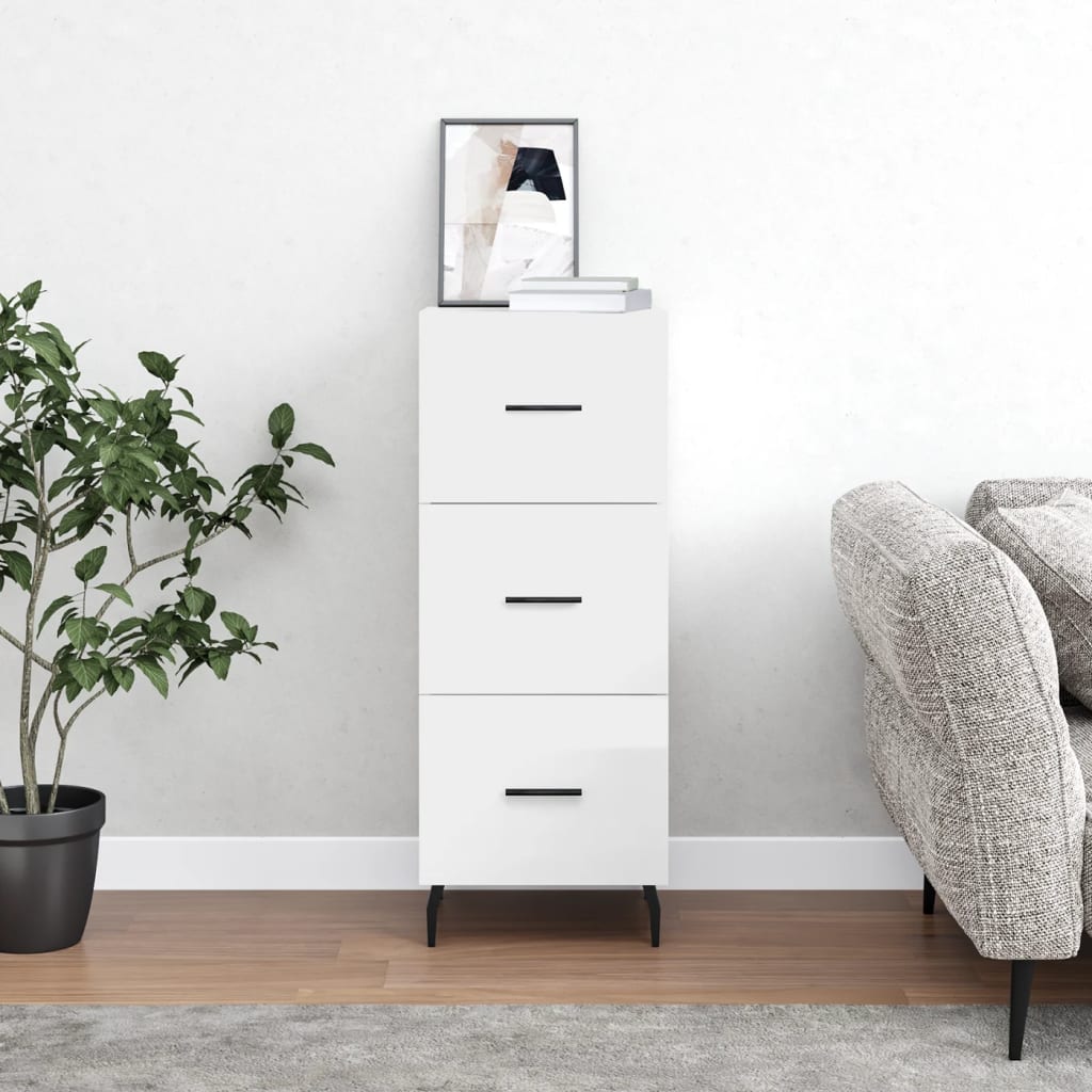 skænk 34,5x34x90 cm konstrueret træ hvid højglans