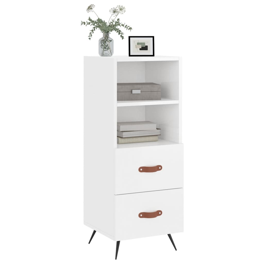 skænk 34,5x34x90 cm konstrueret træ hvid højglans