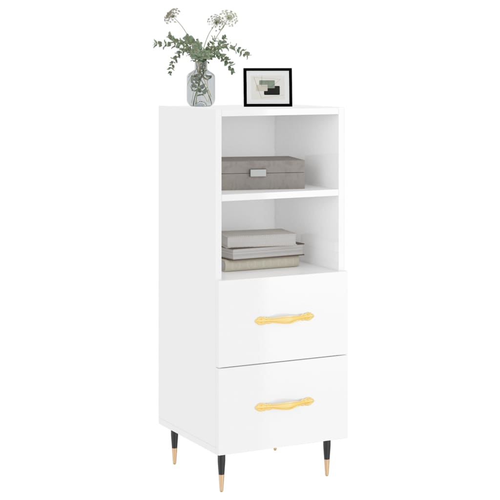 skænk 34,5x34x90 cm konstrueret træ hvid højglans